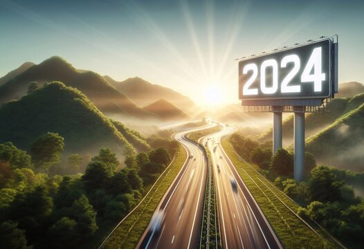 new year 2024, a picture of a highway in the middle of nature, copy space background ,generative ai art