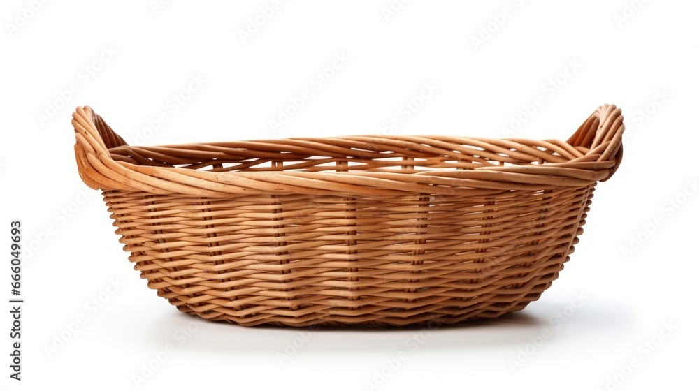 Aufkleber Empty wicker basket with handles isolated on white