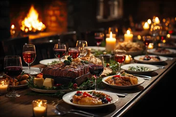 Foto auf Alu-Dibond Fine dining at home: steak dinner with wine © Ihor
