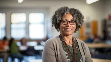 Foto op Plexiglas Portrait of a senior African American female teacher in a classroom © Krtola 