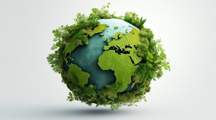 Invest in our planet. Earth day 2022 3d concept background. Ecology concept. Design with 3d globe map drawing and leaves isolated on white background. - obrazy, fototapety, plakaty
