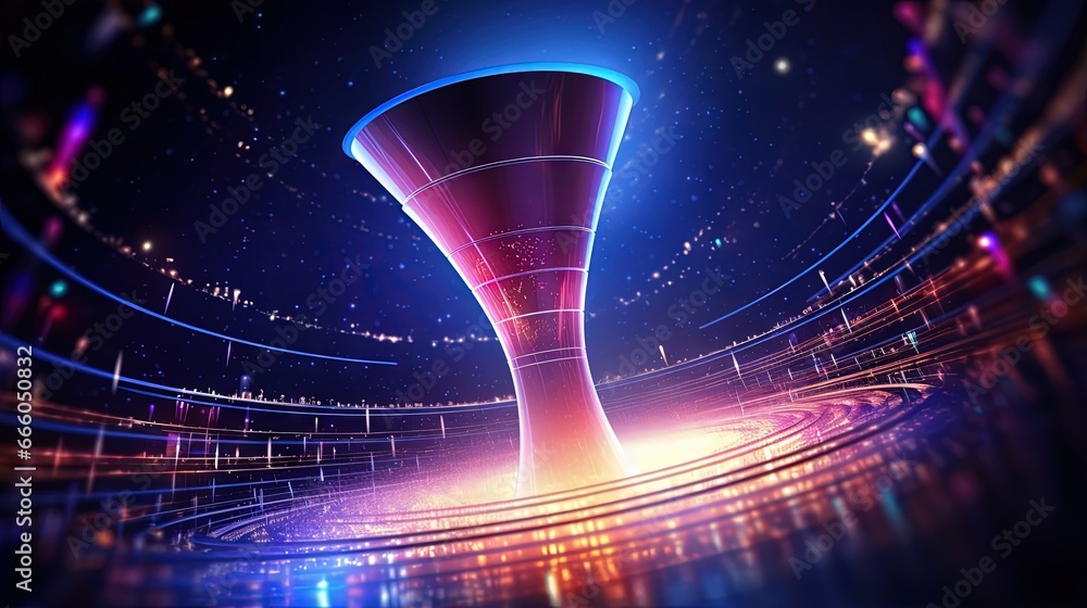 Poster 5g technology wireless data transmission, high-speed internet. information flow in abstract cyberspa