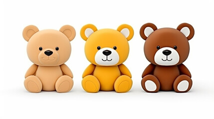 cute bear animal toys on white background. Generative Ai