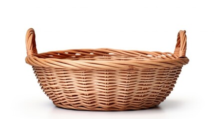 Empty wicker basket with handles isolated on white - Powered by Adobe