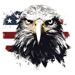 Vector illustration of a bald eagle head having the USA flag in the background