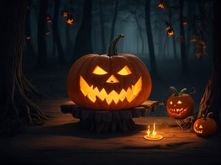 A Halloween Pumpkin Shines Against the Dark Night