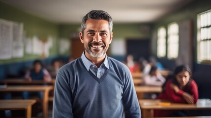 Portrait of a mid adult male teacher in a classroom