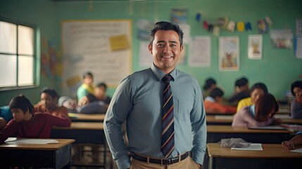 Obraz premium Portrait of a mid adult male teacher in a classroom