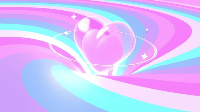 Looped cartoon rainbow heart-shaped planet.