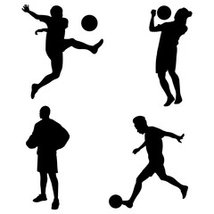 A set of vector set of football, soccer players silhouette.