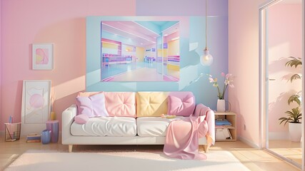 5. Modern ivory design living room sofa and pink and ivory room. the interior design of a house. Generative AI