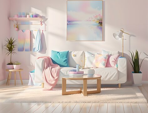 4. Modern ivory design living room sofa and pink and ivory room. the interior design of a house. Generative AI