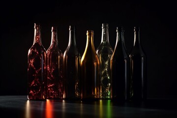 Abstract wine bottles on dark backdrop. Generative AI