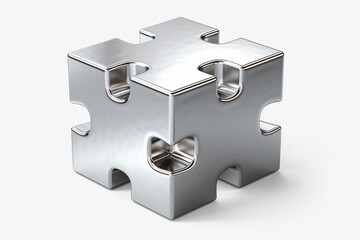 A single silver jigsaw puzzle piece on a transparent background. Generative AI