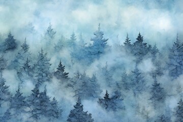 Fantasy winter forest with snow and fog