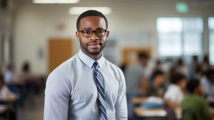 Foto op Aluminium Portrait of a young African American male teacher in a classroom © Krtola 