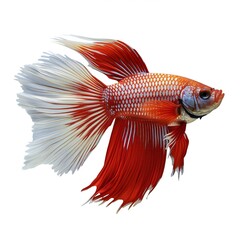 Capture the moving moment of red siamese fighting fish isolated on white background,  Betta fish