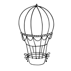 Fototapeta na wymiar Linear sketch, coloring of a flying transport balloon. Vector graphics.