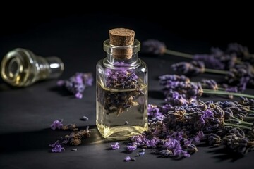 Obraz na płótnie Canvas Fragrant oil with lavender blossom. Generative AI
