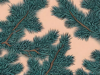 Fototapeta na wymiar Fir branch painted background papercut duotone colors.