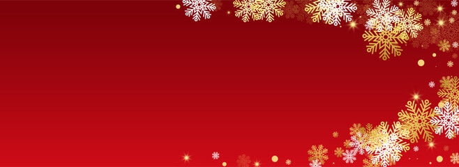 Golg Snowfall Vector Panoramic Red Background.