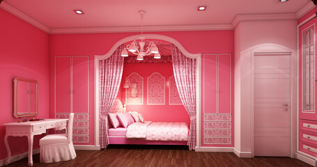 3d render illustration Decorate the bedroom to welcome new members of the house. being a little girl.