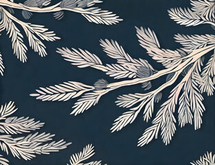 Fir branch painted background papercut duotone colors.