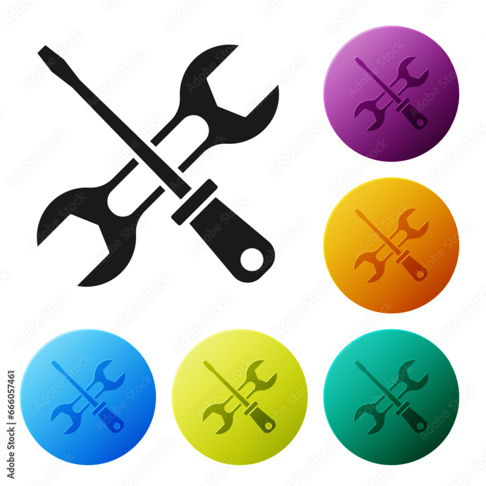 Aufkleber black screwdriver and wrench spanner tools icon isolated on white background. service tool symbol. s