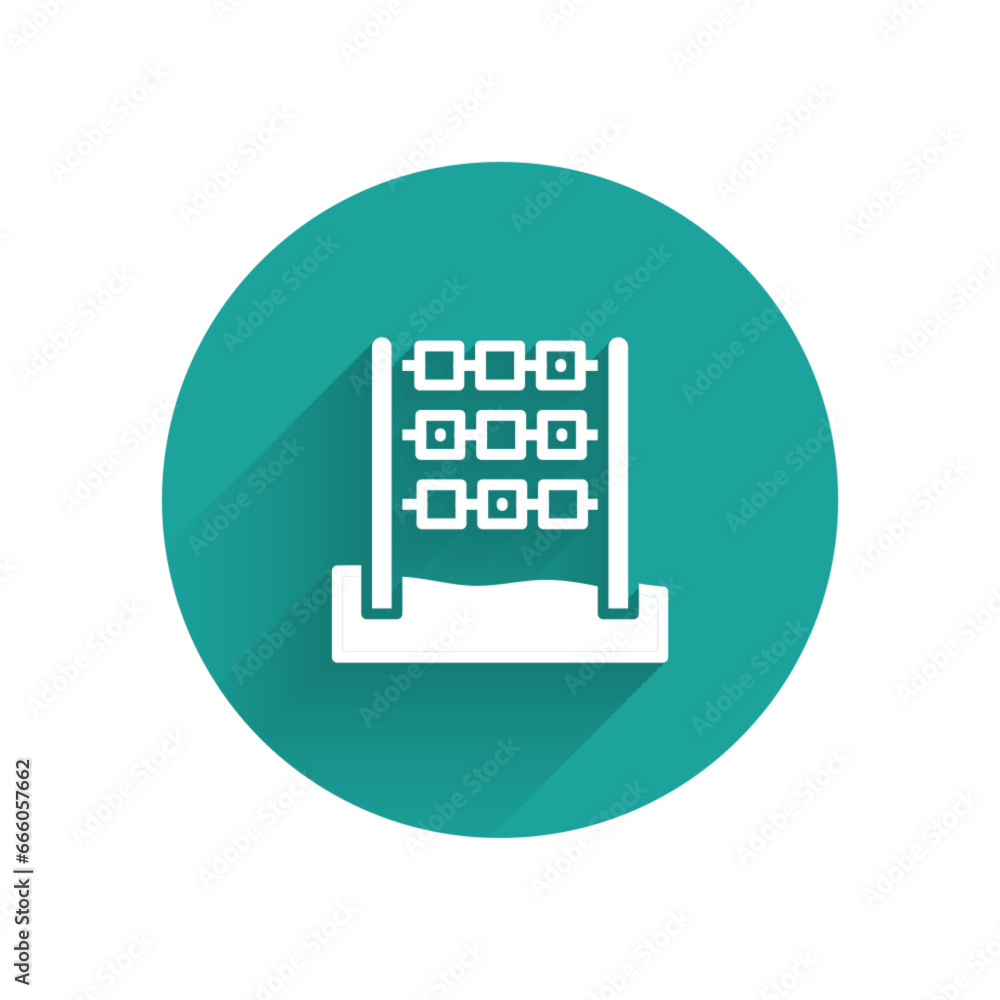 Poster white tic tac toe game icon isolated with long shadow. green circle button. vector