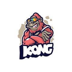 Kong mascot logo design with modern illustration concept style for badge, emblem and t shirt printing. Smart gorilla illustration.
