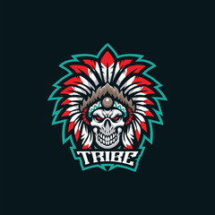 Tribe mascot logo design with modern illustration concept style for badge, emblem and t shirt printing. Skull tribe illustration for sport and esport team.