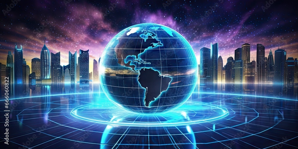 Aufkleber connected world. blue global technology network. futuristic digital earth. tech concept. enhanced pl