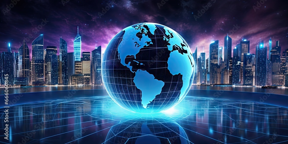 Aufkleber connected world. blue global technology network. futuristic digital earth. tech concept. enhanced pl