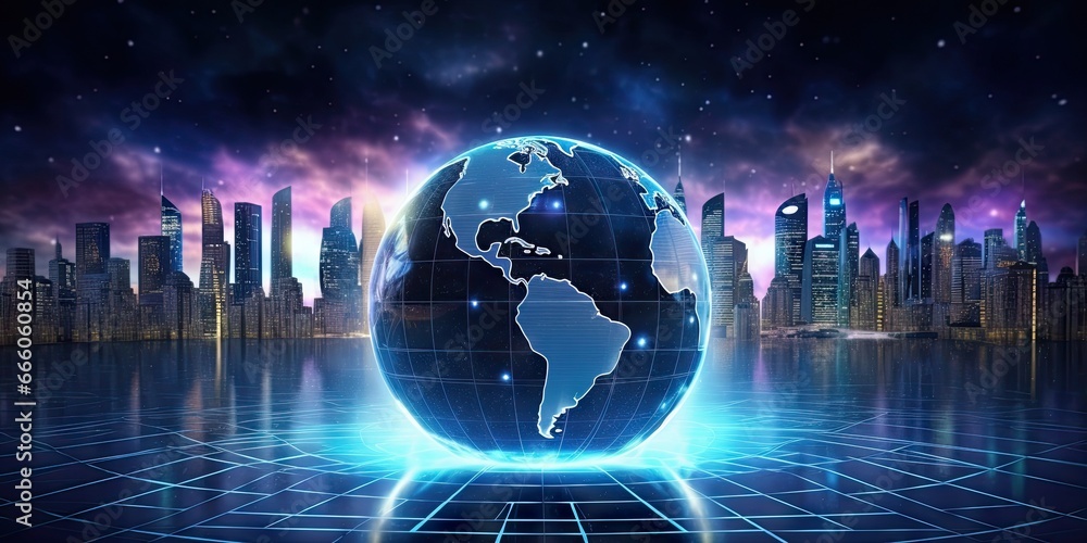 Aufkleber connected world. blue global technology network. futuristic digital earth. tech concept. enhanced pl