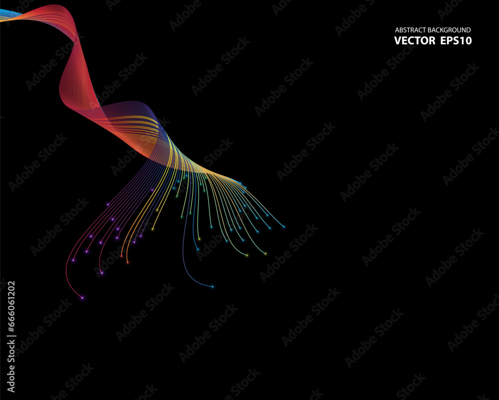 Aufkleber vector abstract light lines wavy flowing dynamic in blue colors isolated on black background for con