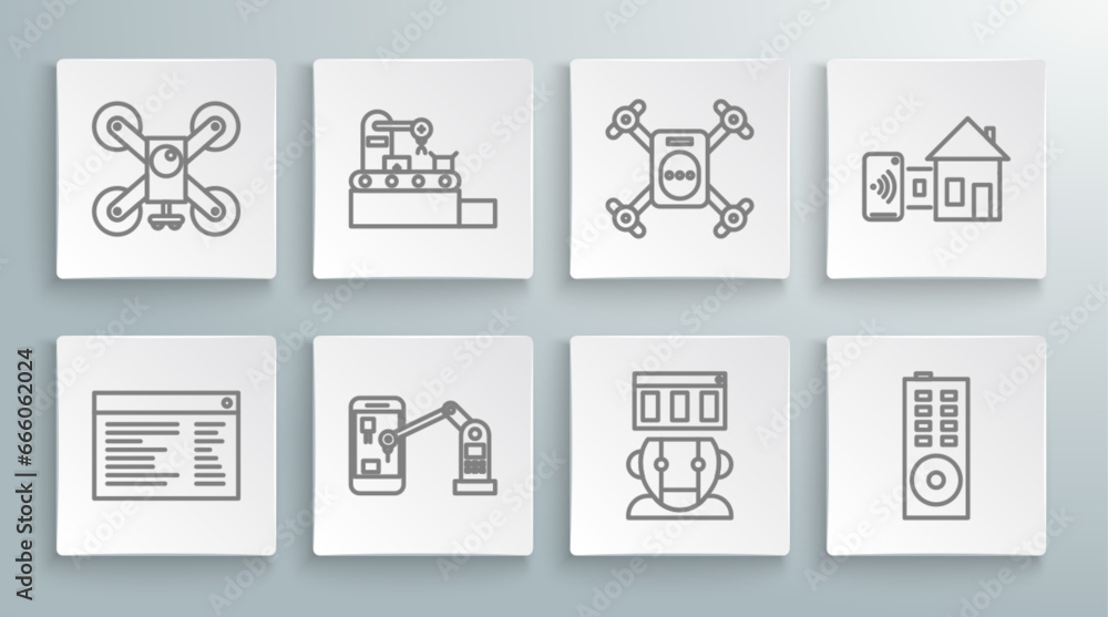 Poster set line software, factory conveyor system belt, industrial machine robotic robot arm hand, robot, r
