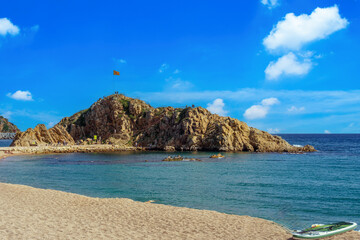 Sa Palomera, rock that enters the sea and separates the bay of Blanes in the north and the beach of...