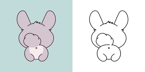 Set Clipart Chinchilla Coloring Page and Colored Illustration. Kawaii Isolated Animal. Cute Vector Illustration of a Kawaii Baby Pet for Stickers, Prints for Clothes, Baby Shower