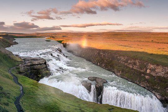 Vista scenografica della cascata di Gullfoss, Circolo d'oro, Islanda