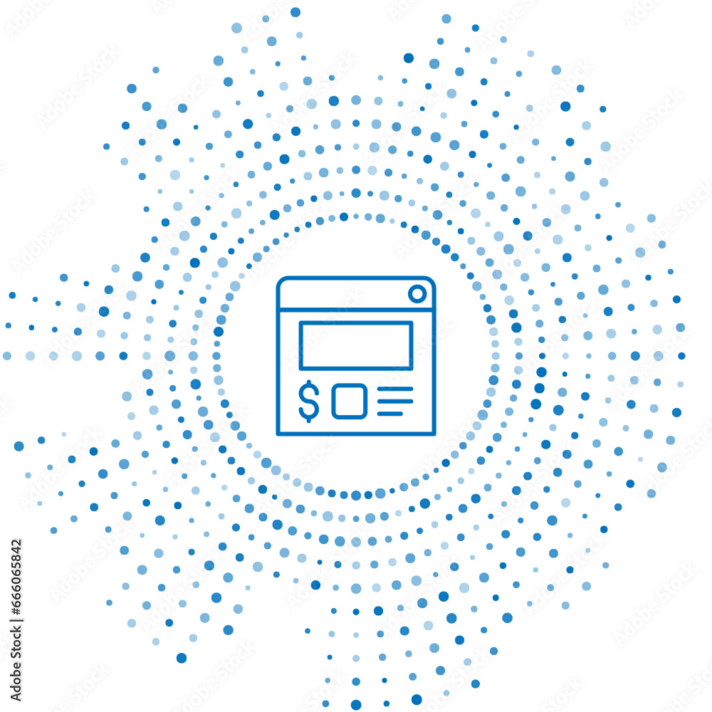 Poster blue line online ordering and food delivery icon isolated on white background. abstract circle rando
