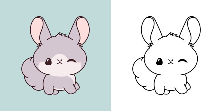 Cute Baby Chinchilla Clipart for Coloring Page and Illustration. Happy Clip Art Baby Rodent. Happy Vector Illustration of a Kawaii Pet for Stickers, Baby Shower, Coloring Pages