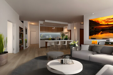 modern living room with fireplace