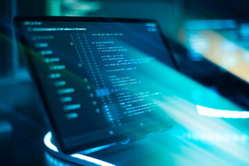 Monitor closeup of function source code. Abstract IT technology background. Software source code.