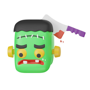 3d render of a character frankenstein and cleaver on the head