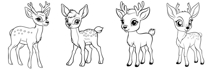 Cute baby deer or fawn, simple thick lines kids or preschool children cartoon coloring book pages. Generative AI