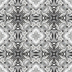 Seamless abstract pattern, symmetrical, intricate and colorful in black and white tones
