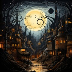 castle night mysterious fantasy dark illustration creepy painting magic drawing book artwork