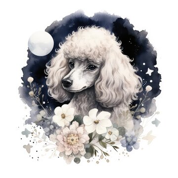 Poodle dog Watercolor Generative Ai
