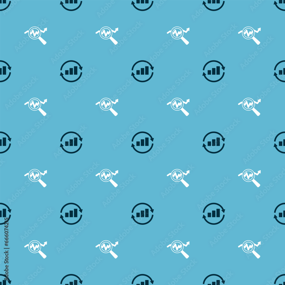 Poster set graph chart infographic and search data analysis on seamless pattern. vector
