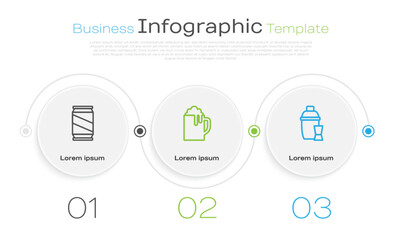 Set line Beer can, Wooden beer mug and Cocktail shaker. Business infographic template. Vector